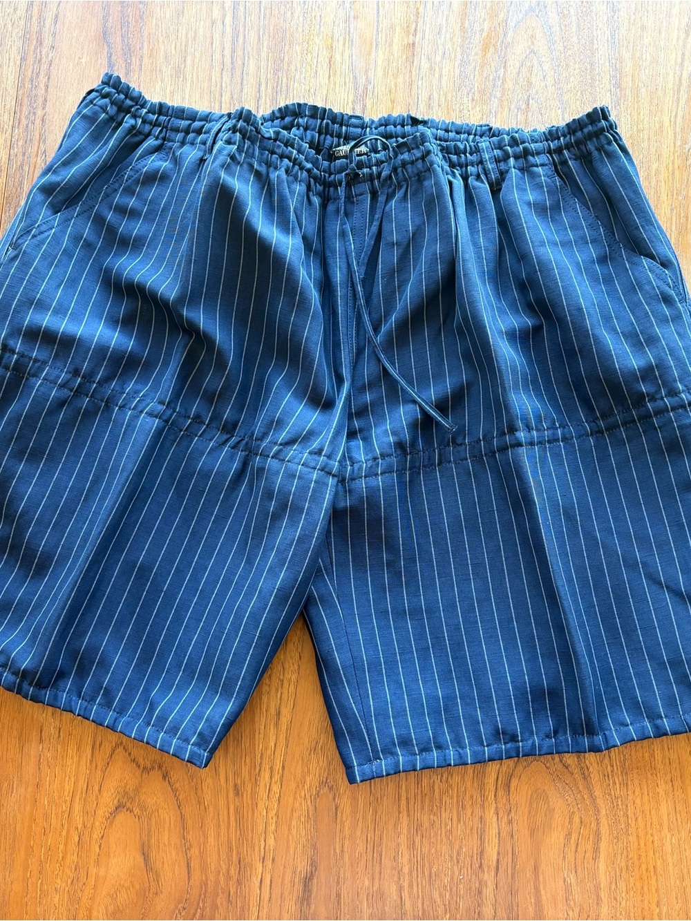 Jean Paul Gaultier Navy Pinstripe Gathered Drawstring Shorts - Picture 10 of 14